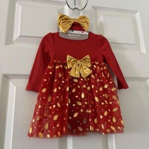 Elegant Red and Gold Kids Dress with Bow